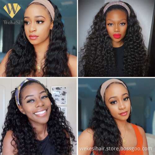 Headband wigs Top Virgin Kinky Curly 150% Density Natural Color human hair for black women Machine Made wig wholesale vendors
